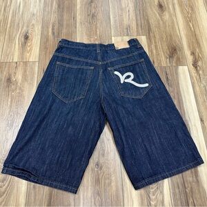Vintage Y2K Rocawear Baggy Embroidered Denim Shorts Hip Hop Skater Jorts, 34